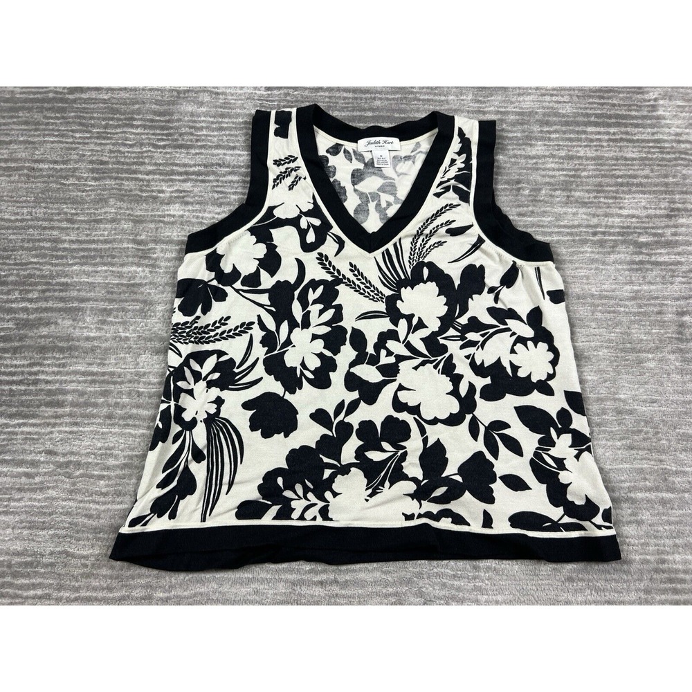 Judith Hart Womens 1X Tan Black Floral‎ Print Silk Blend Knit Tank